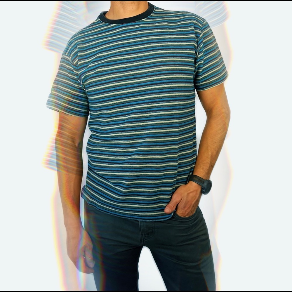 Mens Vintage Basic Editions Stripe Knit T-Shirt sz M